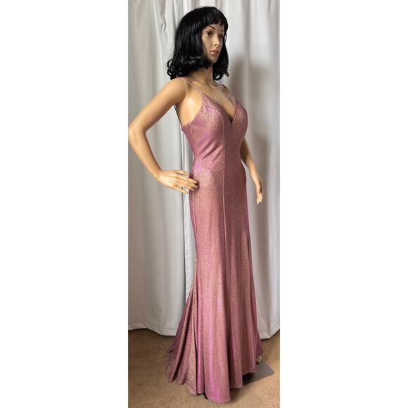 Faviana Sparkly Metallic Long Jersey Dress With Leg Slit pink 2 - Picture 11 of 16